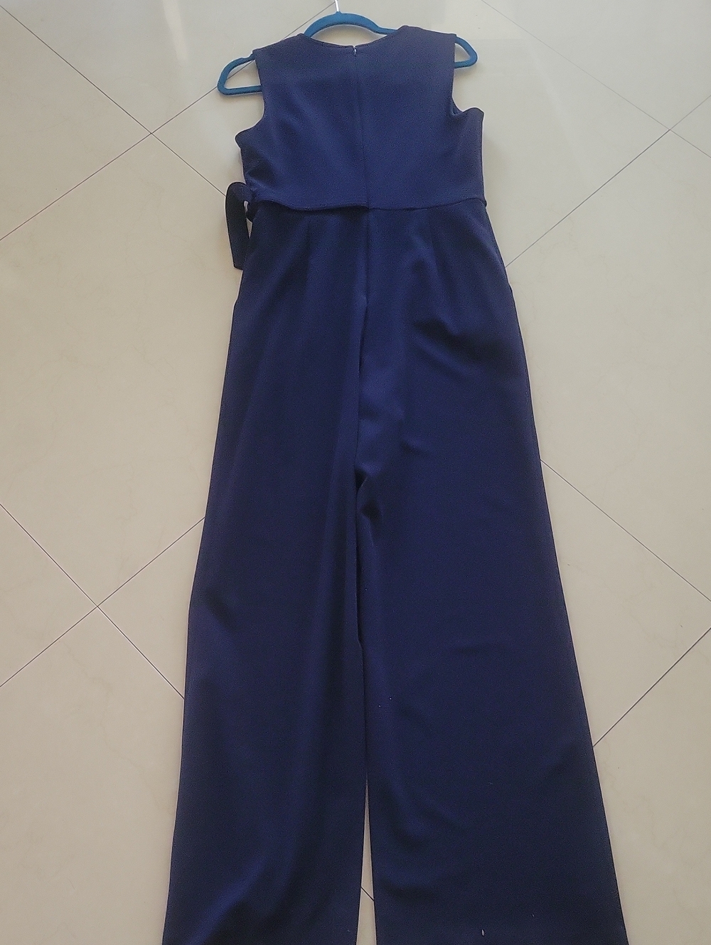 Calvin Klein Navy Sleeveless Wide-Leg Jumpsuit with Silver Accent - Picture 4 of 5